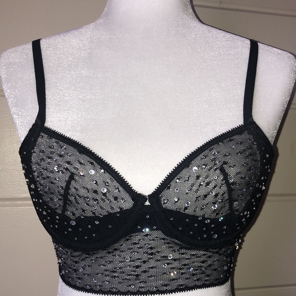 Custom Made Rhinestone Embellished Lace Underwire Longline Bra Size 32C - Picture 3 of 17